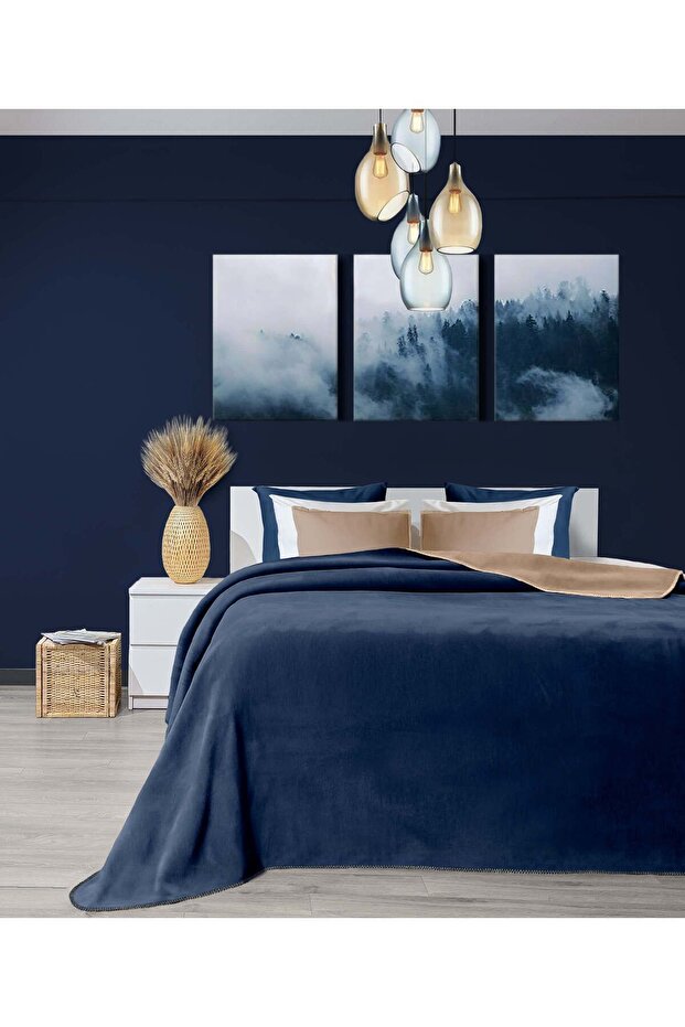 Twin Soft Cotton Double Blanket Brown Blue 200 X 220 5012a