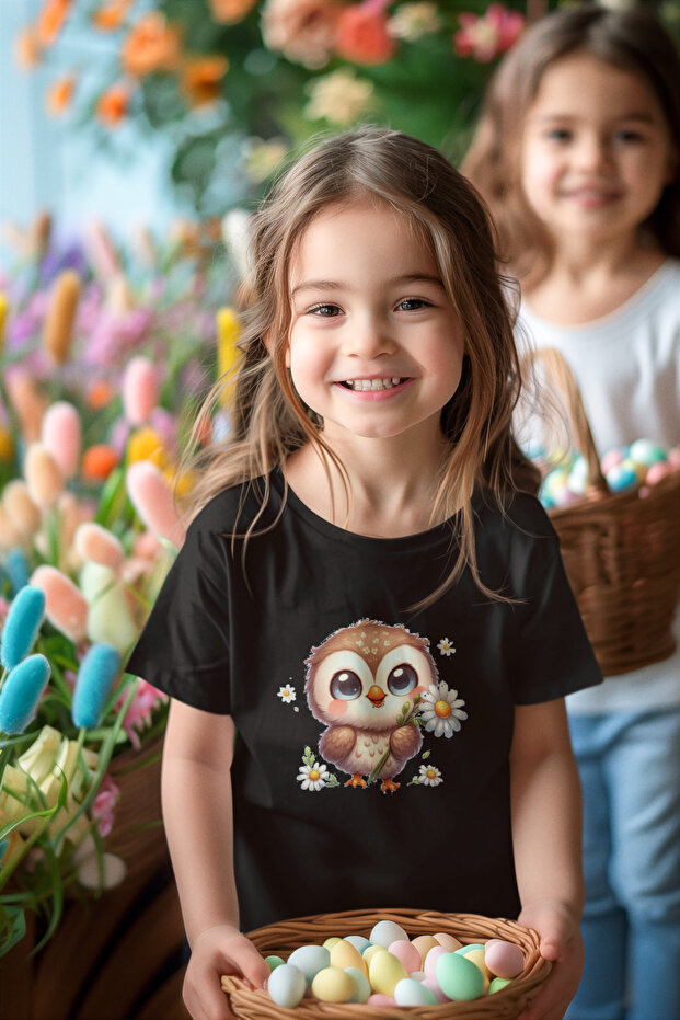 Style-X Daisy and Owl Print Crew Neck T-Shirt