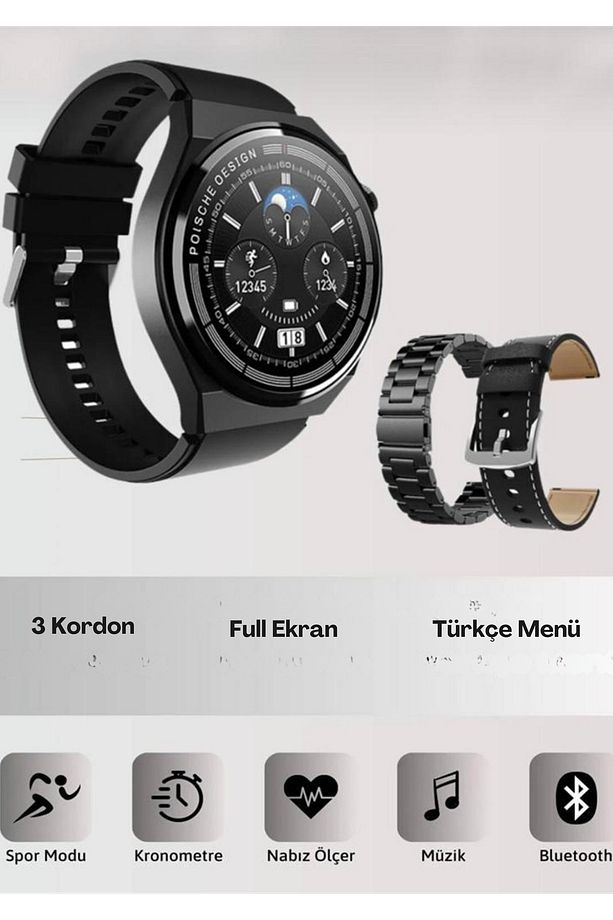 Premium Serisi HD Ekran Spor Sağlık Sensörlü Smart Watch IOS Android Uyumlu +3 Strap - 3