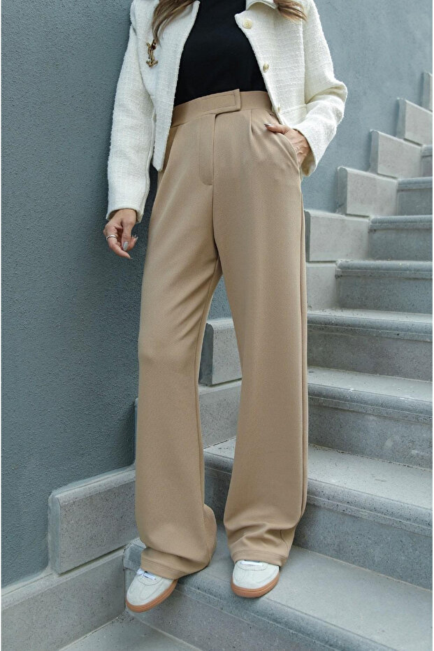 Damskie spodnie Palazzo Camel Redkit – zapinane na rzep - 3