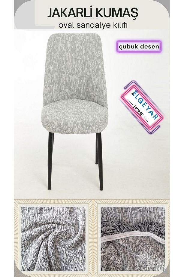 jakarli kumaş oval sandalye kılıfı ,sandalye örtüsü çubuk desen (1 adet) - 1