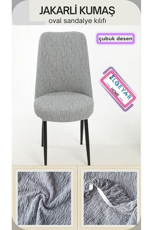 jakarli kumaş oval sandalye kılıfı ,sandalye örtüsü çubuk desen (1 adet) - 1