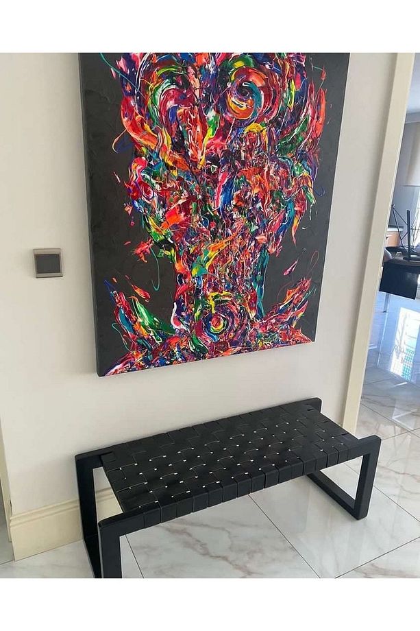 Siyah Gerçek Deri Örme Bench - 2