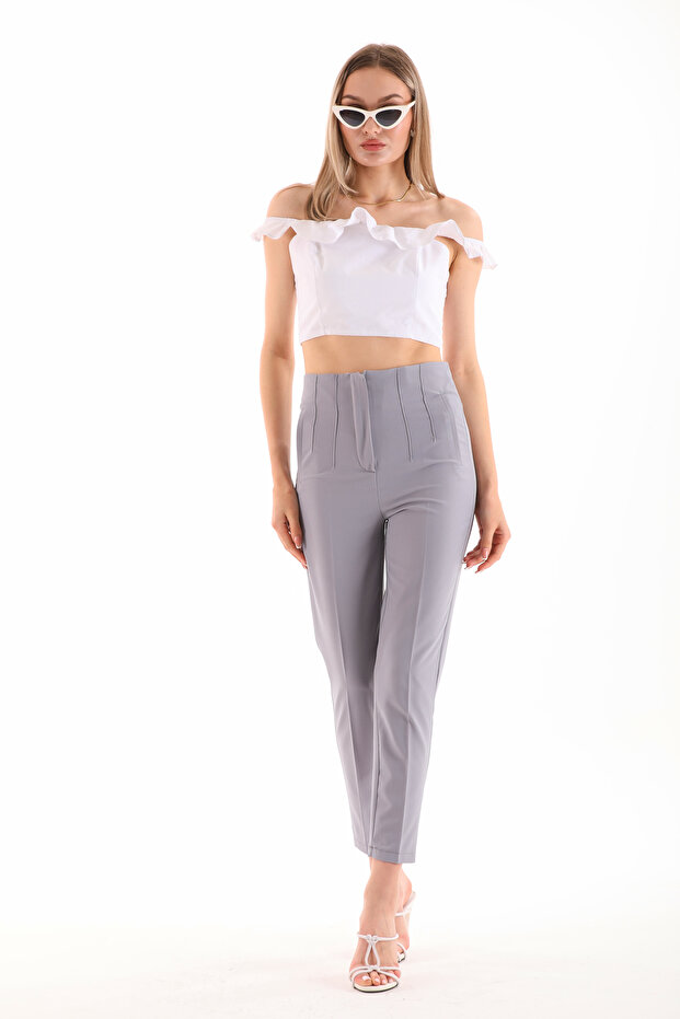 Ttz High Waist Pleated Filota Pocket Look Dabıl Fabric Pants