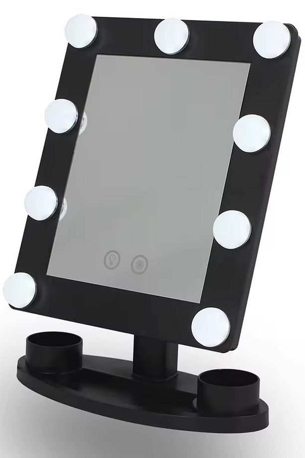 Lom2092- Mini Hollywood Style 9 Led Ampül, 2 Renk Led Işıklı Makyaj Aynası, Dokunmatik Sensör -Siyah - 4