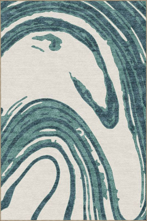Green Wavy Patterned Woven Base and Washable Carpet Miravip9399