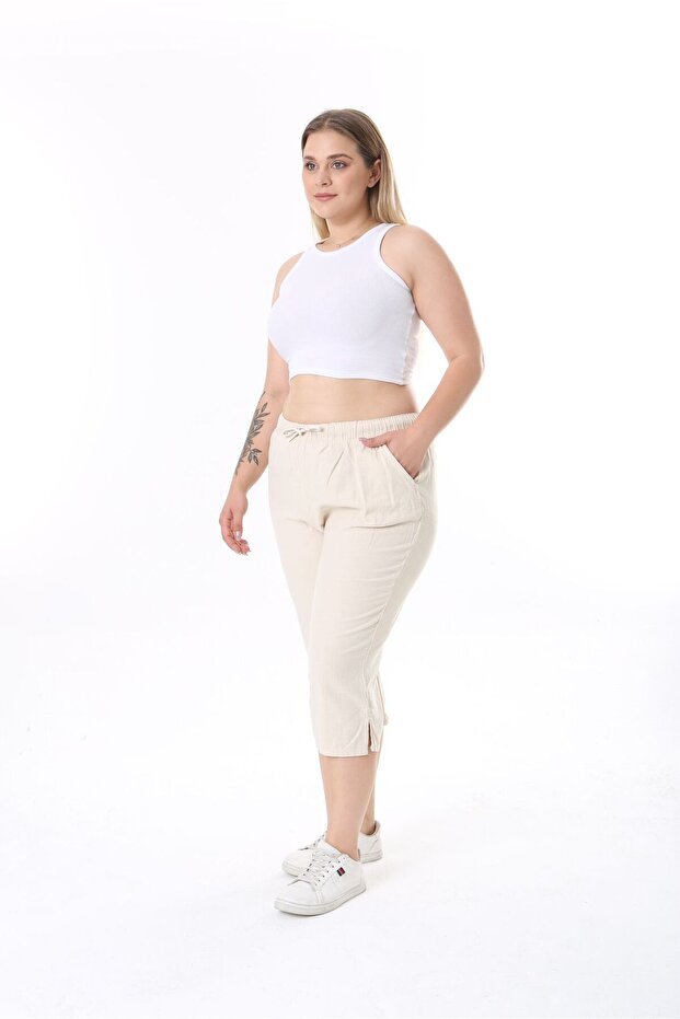 Beige Capri - Elastic Waist and Pocket