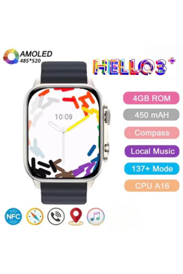 Akıllı Saat Hello Watch 3 Plus Amoled 3 Kordon Ultra 49mm Şarj Pusula 4gb Akıllı Saat - 2