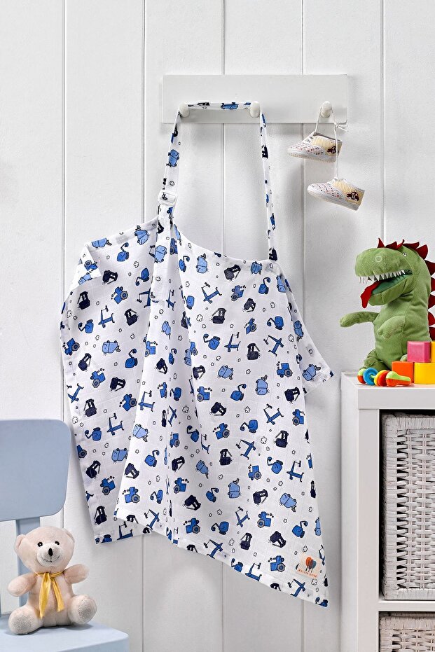 | 100% Cotton| Double Layer Muslin Nursing Apron| 97 X 69| Hanging &| Blue| Calico