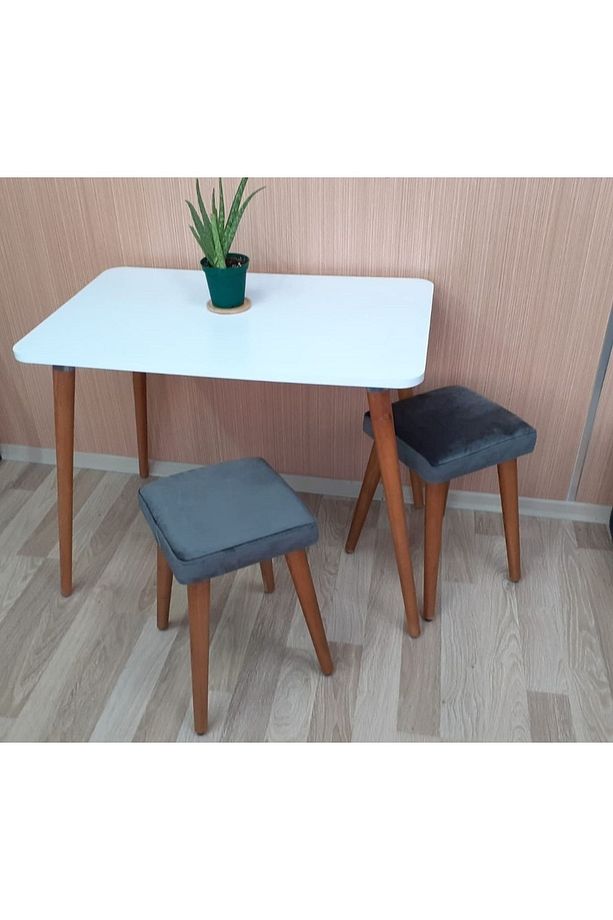 Ahşap Gürgen Ayaklı 2 Tabureli Mutfak Yemek Masa Takımı 2 Tabure 1 Masa Seti 60x90 Masa Seti - 3