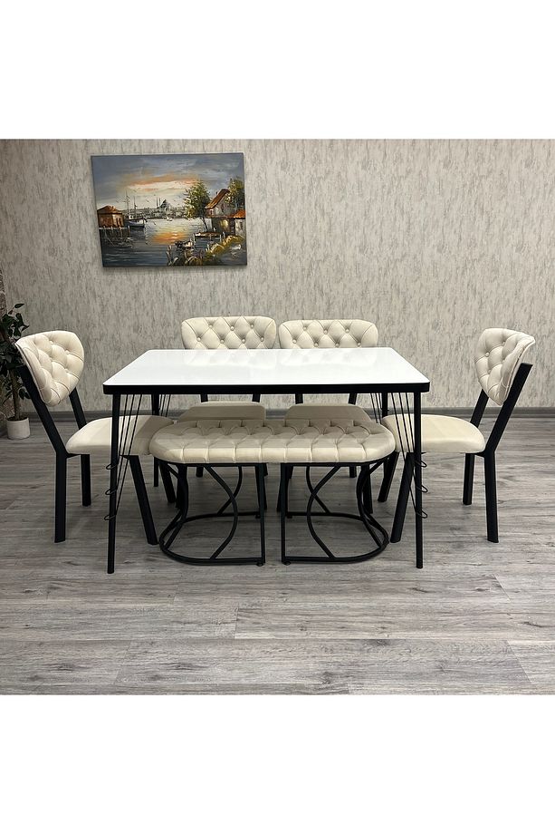 Akuamarin Mutfak Yemek Masası Takımı- 6 Kişilik Mutfak Masa Sandalye Takımı- Mutfak Masası Takımı - 4