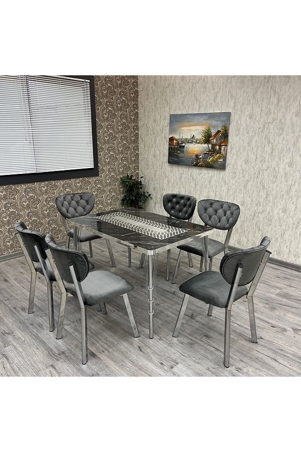 Akuamarin Mutfak Yemek Masası Takımı- 6 Kişilik Mutfak Masa Sandalye Takımı- Mutfak Masası Takımı - 1