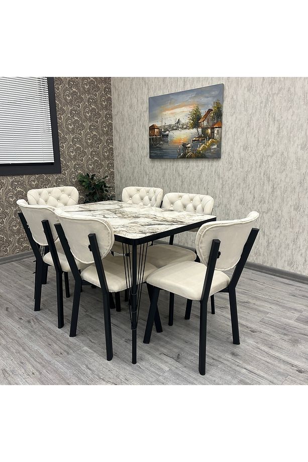 Akuamarin Mutfak Yemek Masası Takımı- 6 Kişilik Mutfak Masa Sandalye Takımı- Mutfak Masası Takımı - 6