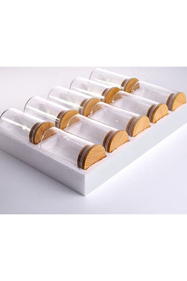 Set of 10 Vacuum Borosilicate Glass Spice Jars with Bamboo Lids 250ml