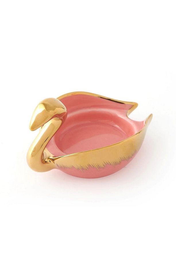 2'li Altın Yaldızlı Kuğu Kahve Fincan Seti - Pembe - 3