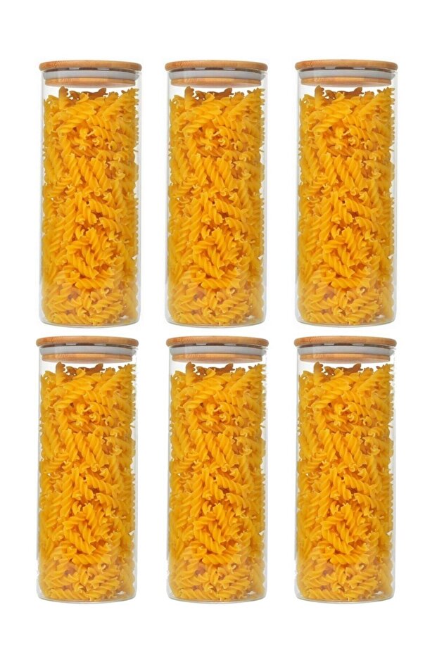 Set of 6 1200 ml Jars with Bamboo Lids Spice Container Vacuum Borosilicate Glass