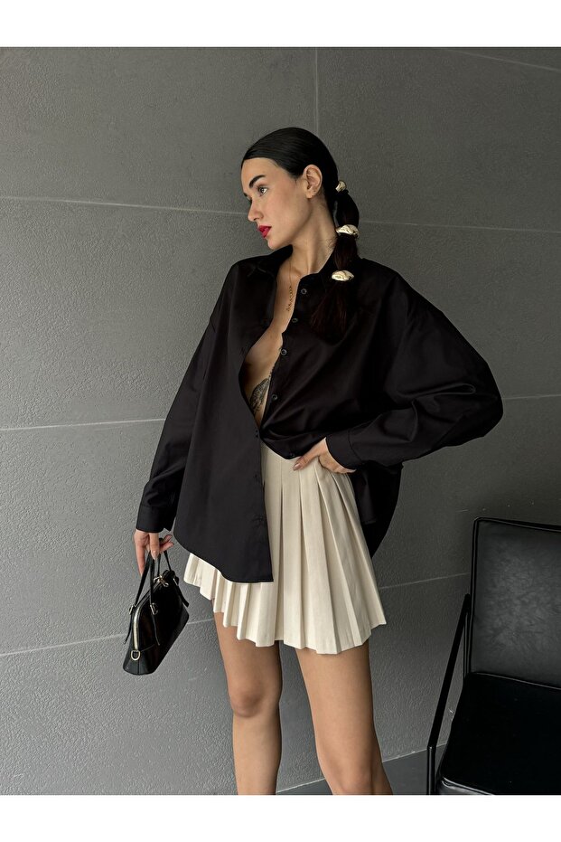 قميص أسود واسع القطع 27202 - 5