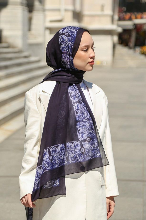 Desenli Pamuk İpek Şal Modeli PMKV05-09 - 1