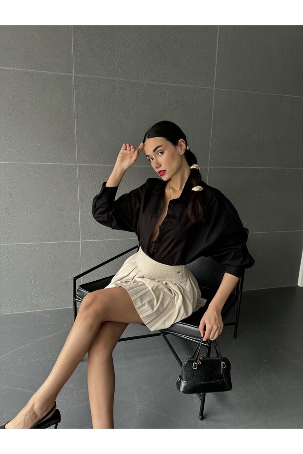 قميص أسود واسع القطع 27202 - 2