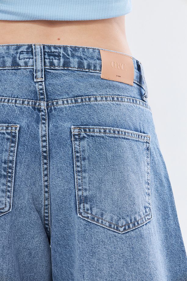 TREND Süper Baggy Paça Lazerli Midi Boy  Denim Şort - 5