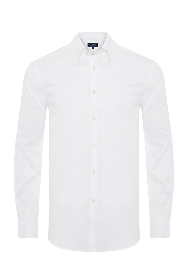 Albini Natural Stretch - Exclusive White Oxford Tailor Fit Shirt, Button Collar, Organic Cotton