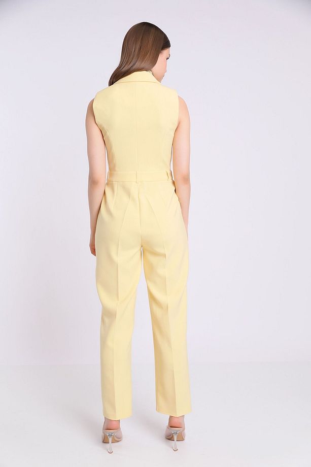 Ceket Yakalı Kolsuz Tek Pileli Polyester Elastan Kumaşlı Tulum - 2