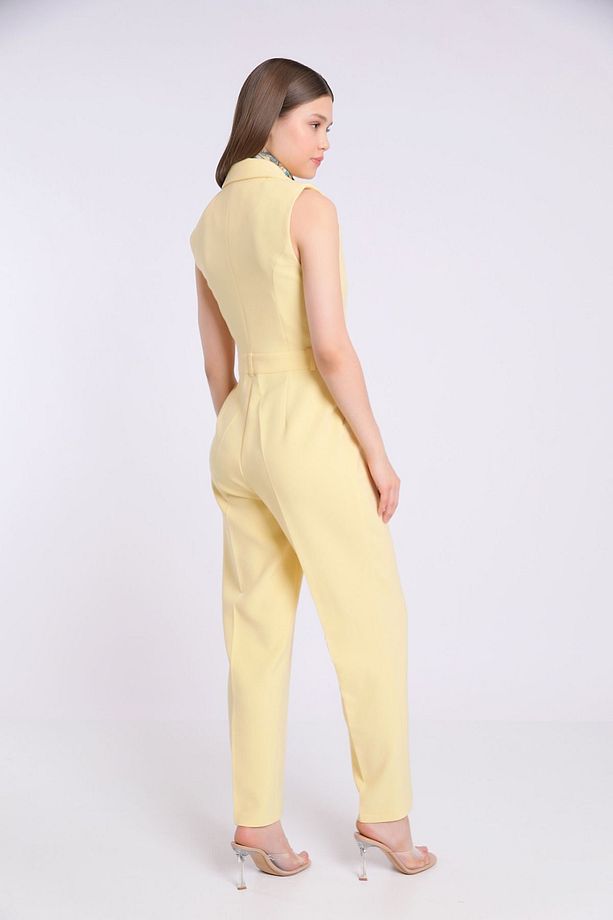 Ceket Yakalı Kolsuz Tek Pileli Polyester Elastan Kumaşlı Tulum - 4
