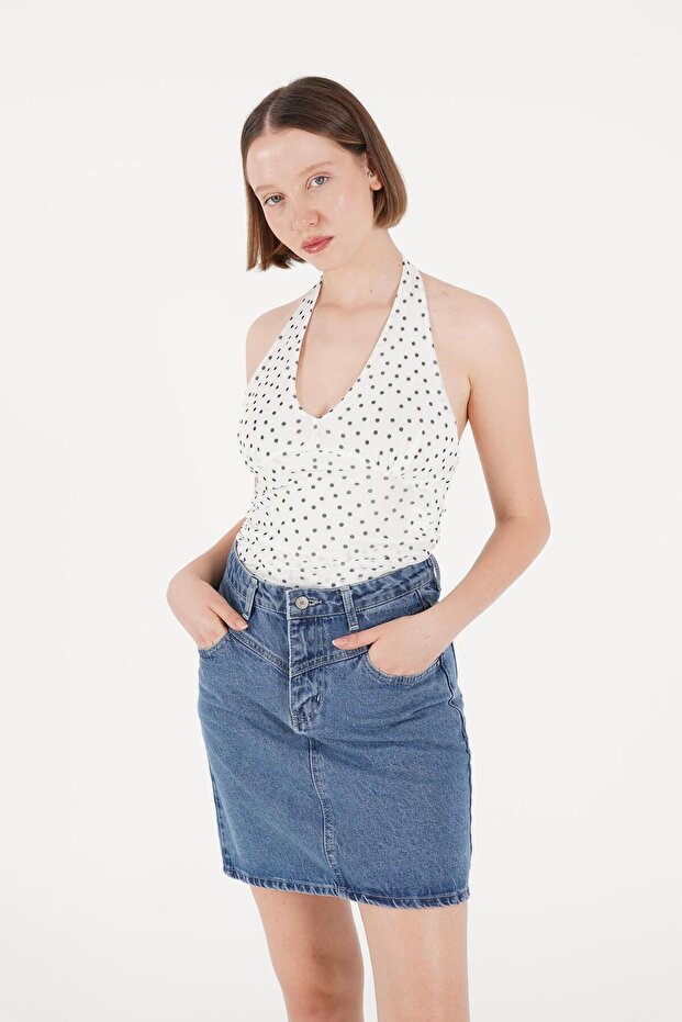 Polka Dot Tie-Detail White Blouse