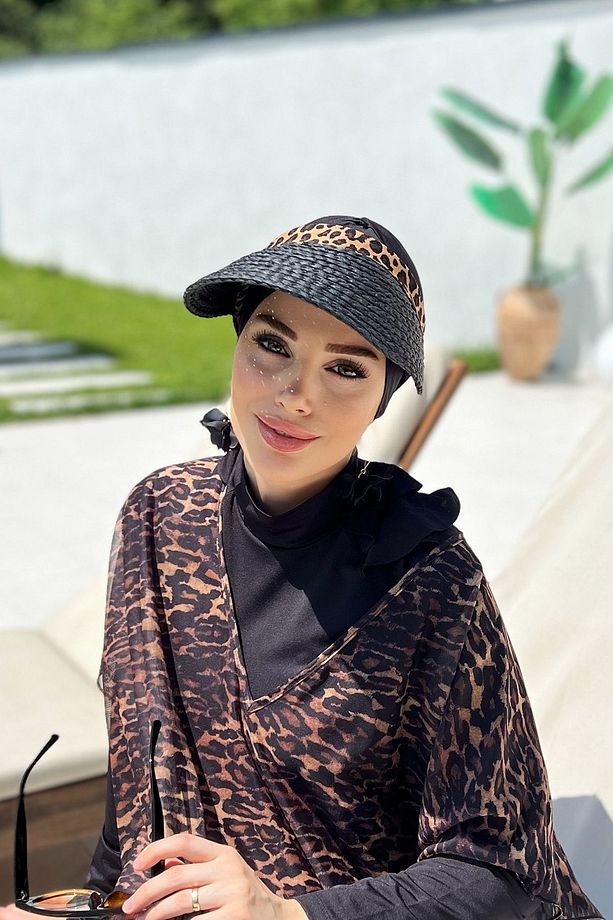 Remsa Vizör Örgü Hasır Şapka Güneş Koruyucu Siperlik RŞ-101 Siyah Leopar - 2