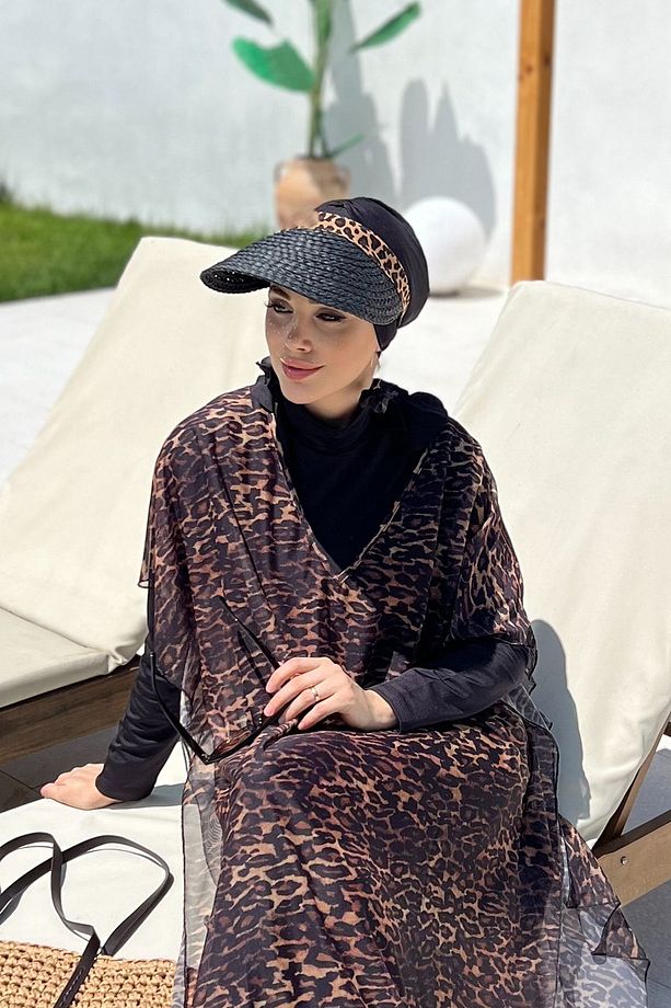 Remsa Vizör Örgü Hasır Şapka Güneş Koruyucu Siperlik RŞ-101 Siyah Leopar - 4