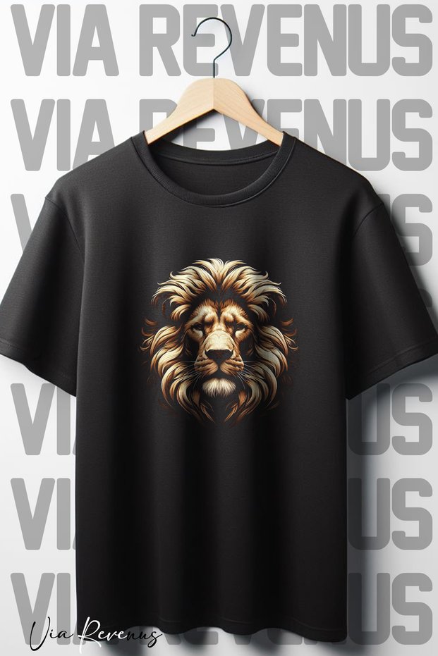 Lion Printed Oversized Loose Fit Crew Neck Black T-shirt