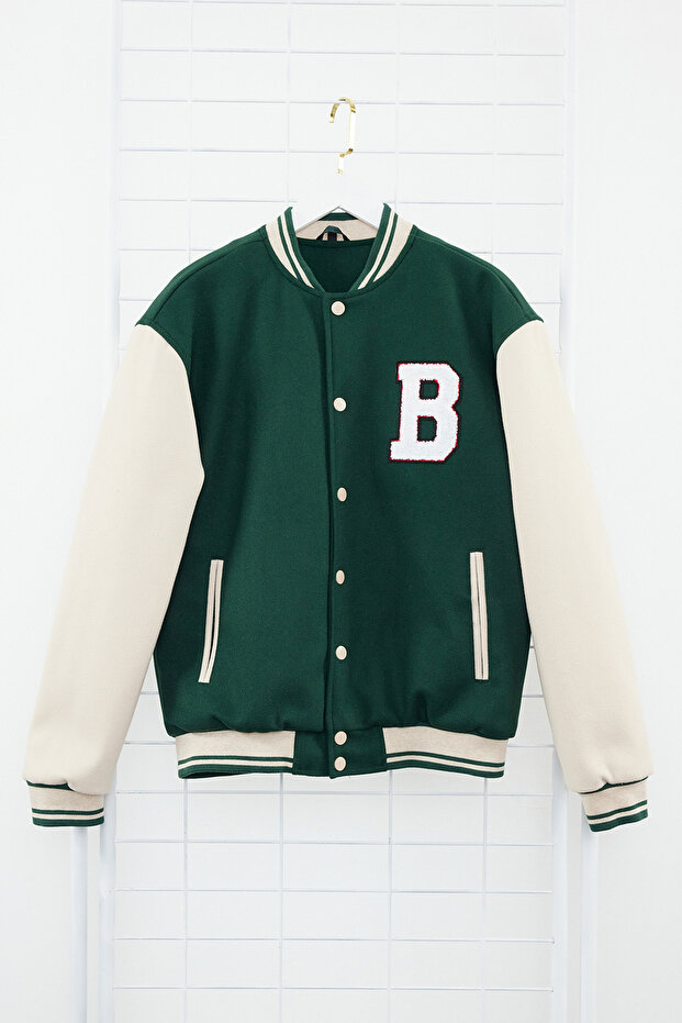 Yeşil Unisex Regular Fit Bomber Yaka Kolej Kışlık Ceket Mont TMNAW24MO00017 - 6