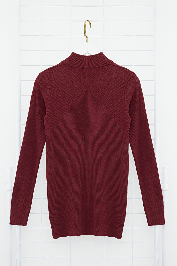 Unisex Claret Red Manšestrový svetr - Skinny Fit, Bavlna, Poloviční rolák Tmnaw21Kz0553 - 8