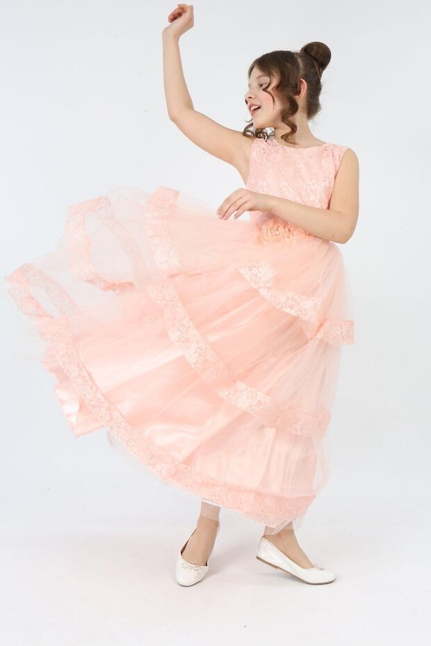 Girl's Tulle Fabric Tarlatan Lined Elegant Evening Graduation Wedding Evening Dress