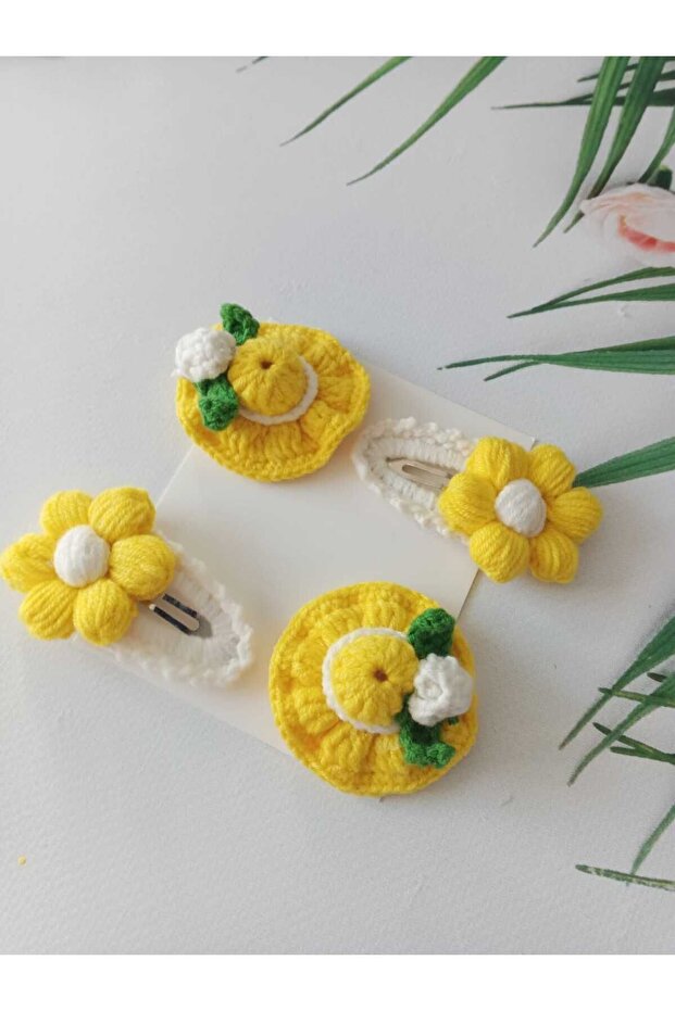 Handmade Organic Yellow 4- Snap Button Clip Set