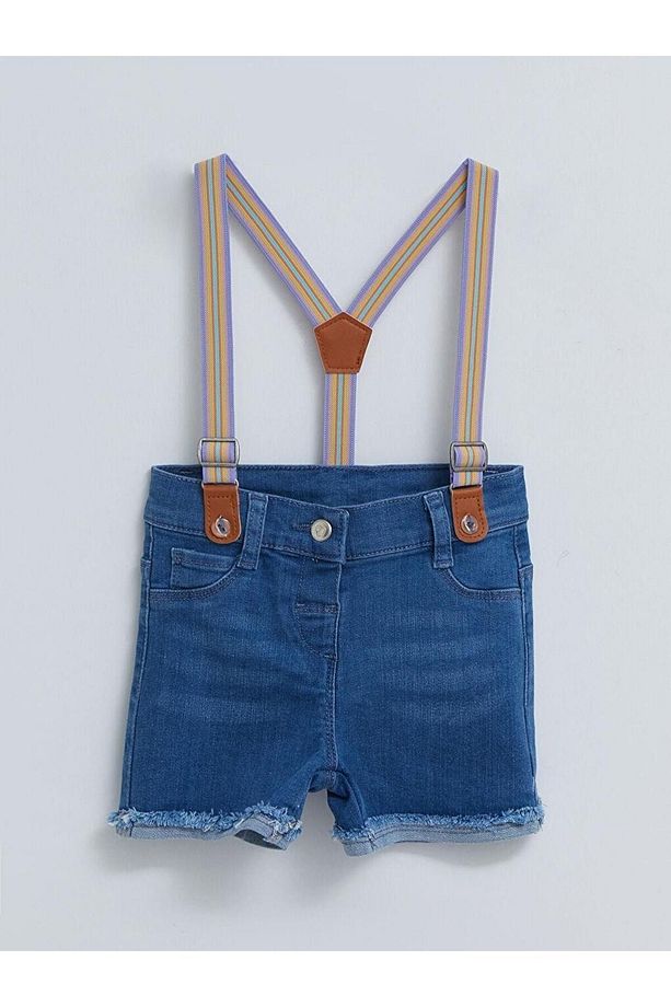 LCW baby Basic Kız Bebek Jean Şort ve Pantolon Askısı 2'li - 3
