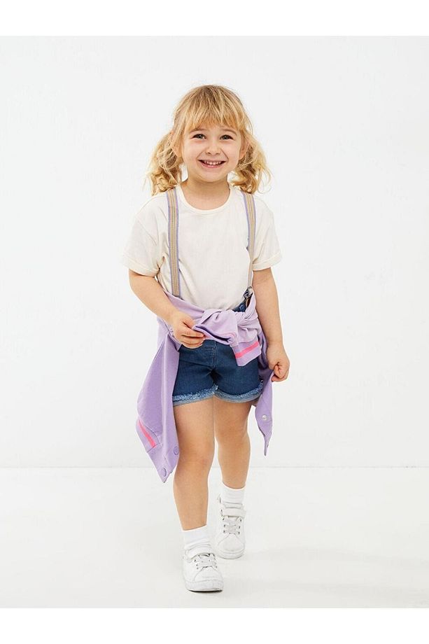 LCW baby Basic Kız Bebek Jean Şort ve Pantolon Askısı 2'li - 1