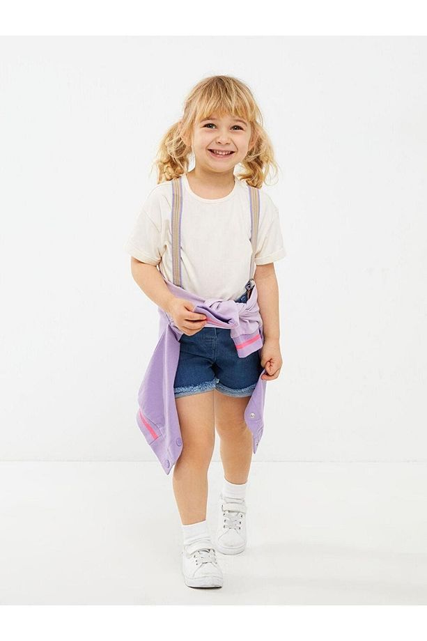 LCW baby Basic Kız Bebek Jean Şort ve Pantolon Askısı 2'li - 2