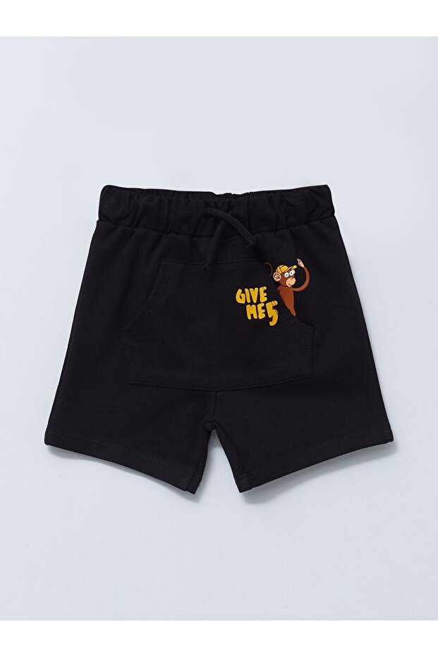 Nostalgic Monkey Printed Baby Boy Shorts with Elastic Waist