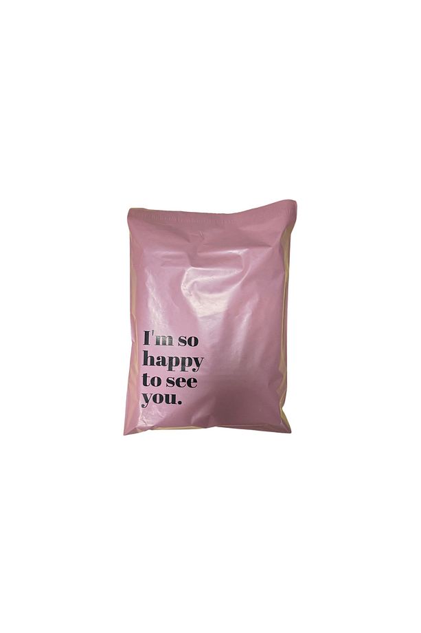 Cepsiz Renkli Kargo Poşeti - 25x30 Cm - Gül - 100 Adet - 'I'am so happy to see you' Baskılı - 3