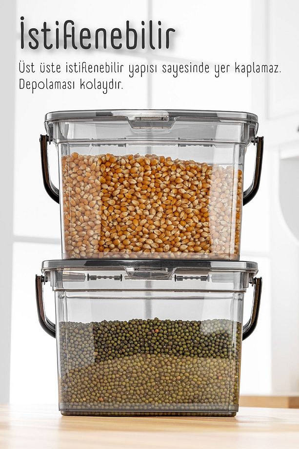 2'li Kare Un Bakliyat Kabı 4 Litre Saklama Kutusu Antrasit - 3