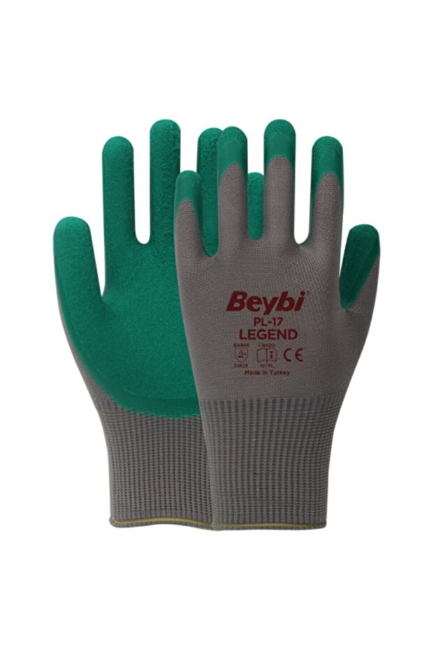 6 Çift Pl17 Legend Polyester Örme Lateks Eldiven No: 10- - Yeşil - 1