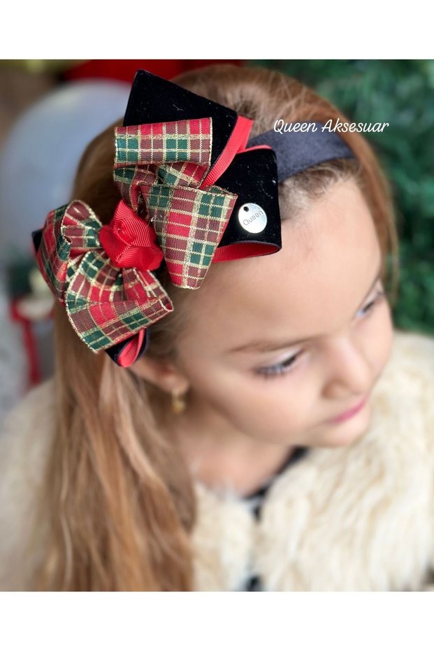Luxury custom design large knot velvet with bow bright glitter plaid checkered crown women's children's crown