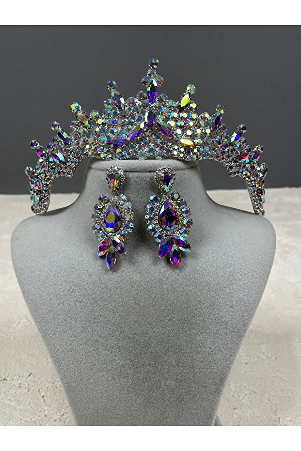 Tokyo Embellished Bridal Wedding Henna Tiara Shuttle Drop Earring Set Sparkling