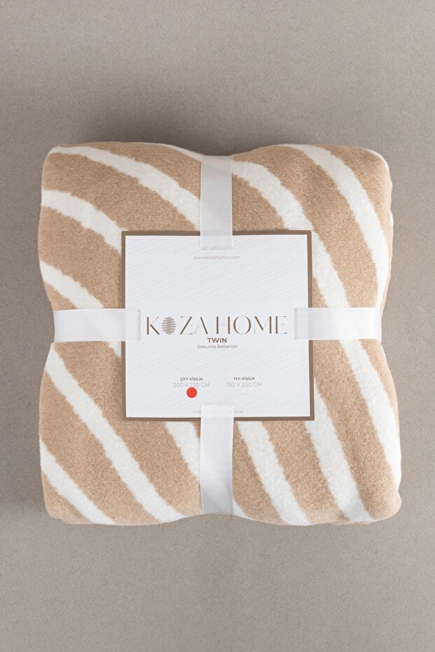 Twin Blanket Soft Cotton Double Blanket Brown Cream 200 x 220 5036A
