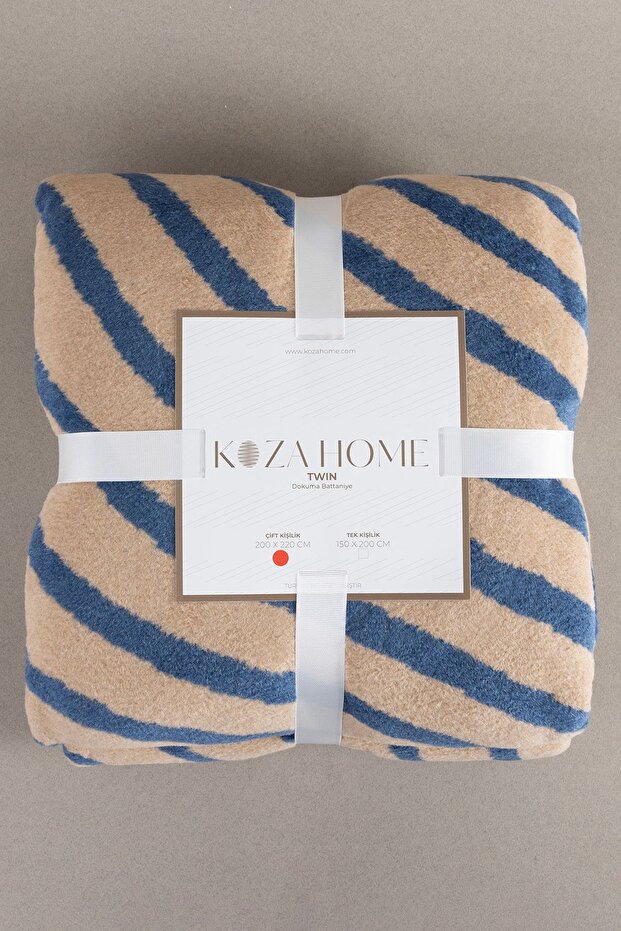 Twin Blanket Soft Cotton Double Blanket Brown Blue 200 x 220 5037A