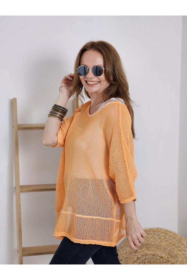 FELİX12191 Asimetrik Turuncu File Bluz - 3