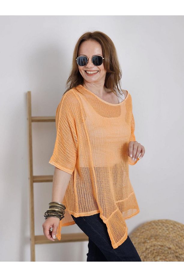 FELİX12191 Asimetrik Turuncu File Bluz - 4