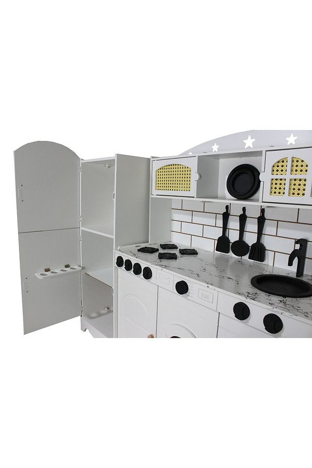 Buzdolaplı Ahşap Oyuncak Mutfak (1 LEDLİ-HAZERANLI) - 3
