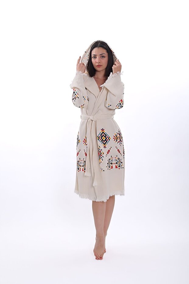 Peshtemal Bathrobe Cotton Ethnic Kilim Pattern 1 Piece Unisex Beachwear Muslin Kimono Kaftan